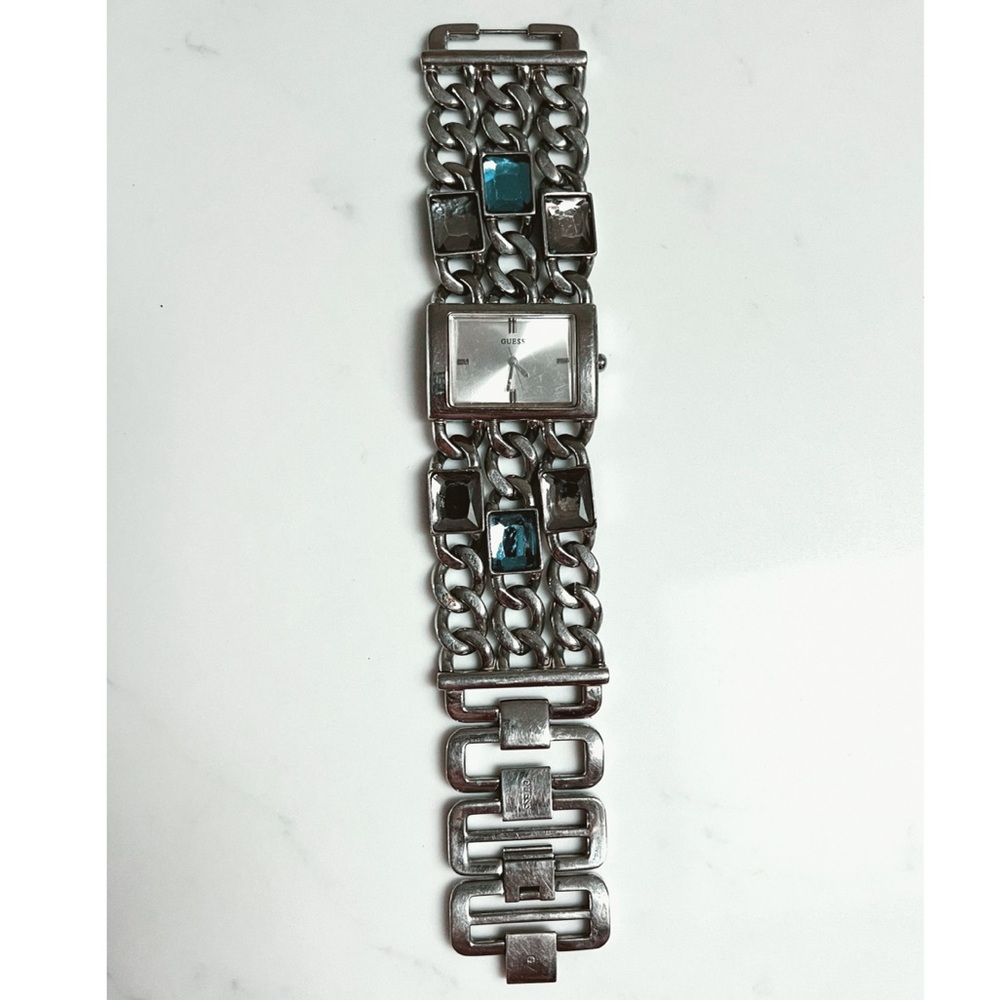 Vintage Guess | Chunky Silver & Stone Chain Bracelet Watch
